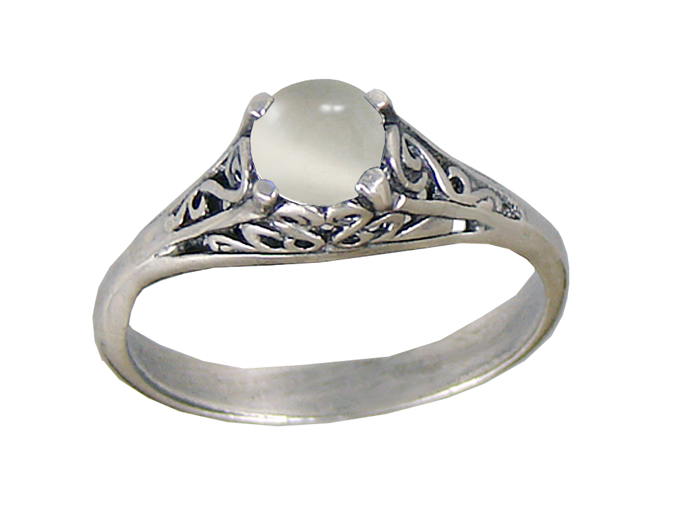 Sterling Silver Filigree Ring With White Moonstone Size 8